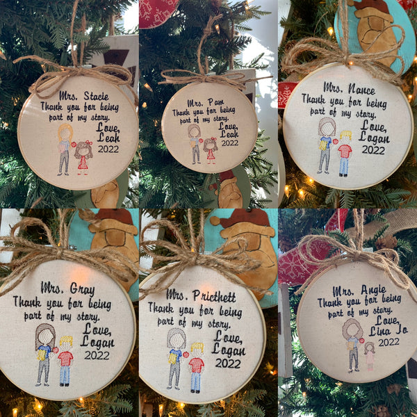 Custom Teacher Embroidery Hoop Ornament