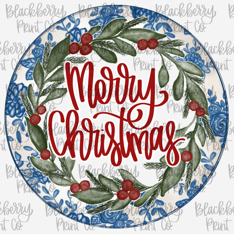 DIGITAL DOWNLOAD Blue Willow Christmas Wreath