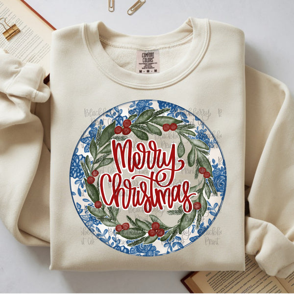 DIGITAL DOWNLOAD Blue Willow Christmas Wreath