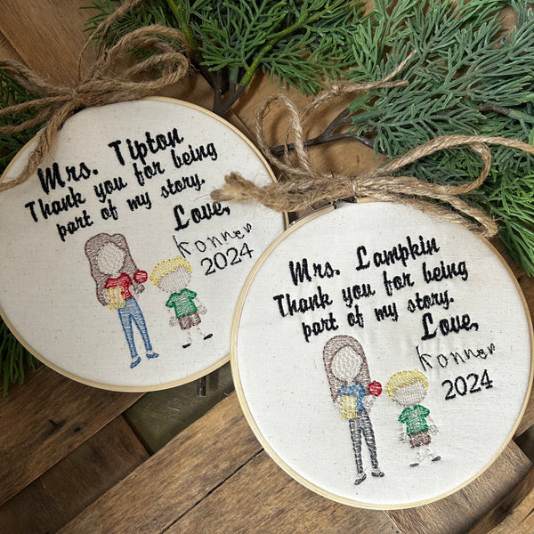 Custom Teacher Embroidery Hoop Ornament