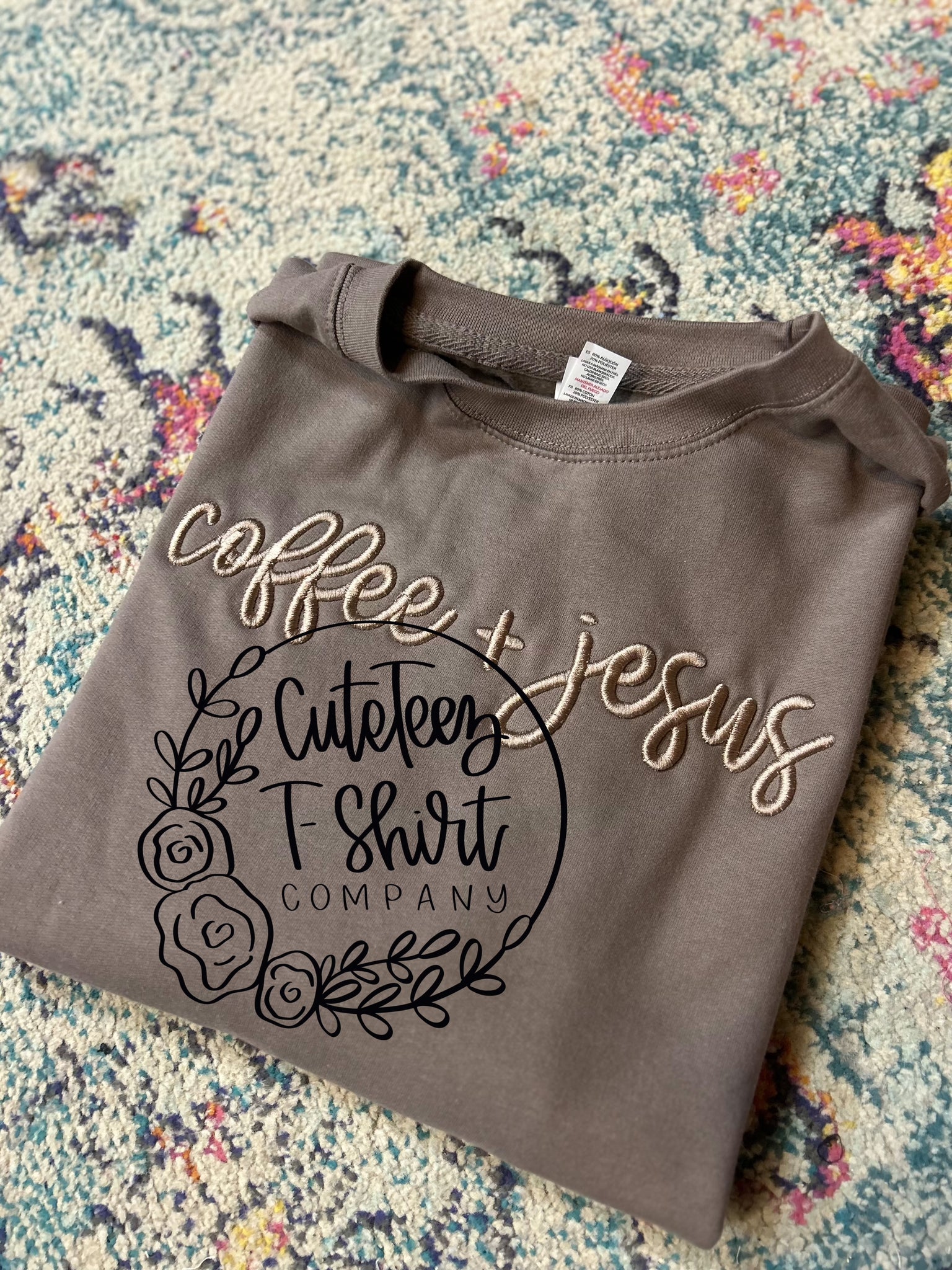 Puff Embroidered Coffee + Jesus Sweatshirt
