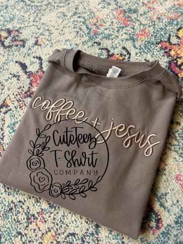 Puff Embroidered Coffee + Jesus Sweatshirt