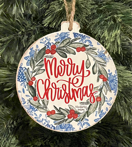 Blue Willow Merry Christmas Ornament