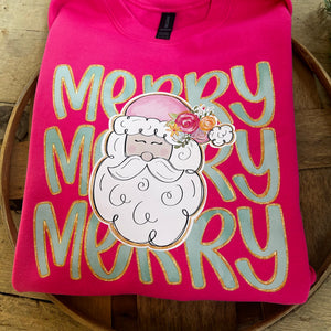 Santa Merry Merry Hot Pink Sweatshirt