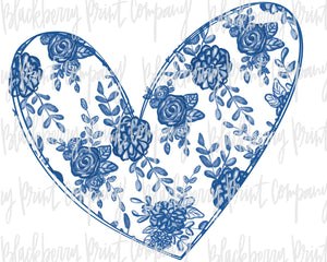 DTF Transfer Blue Chinoiserie Heart
