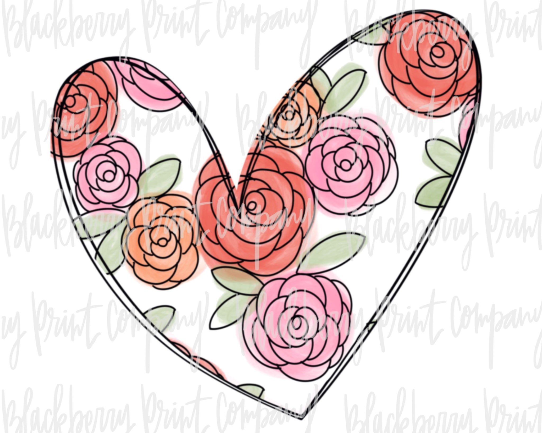 DTF Transfer Watercolor Floral Heart