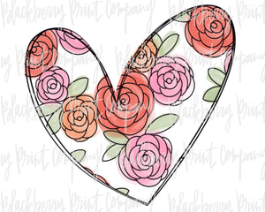 DTF Transfer Watercolor Floral Heart