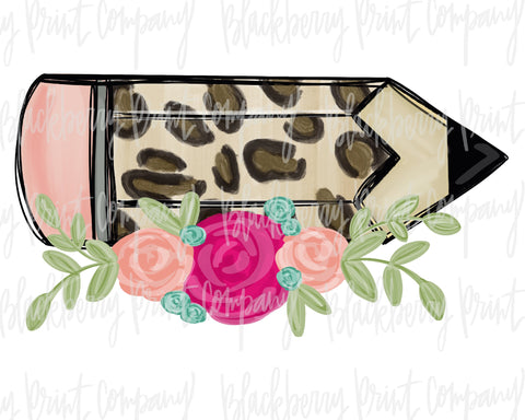 DTF Transfer Leopard Pencil with Florals