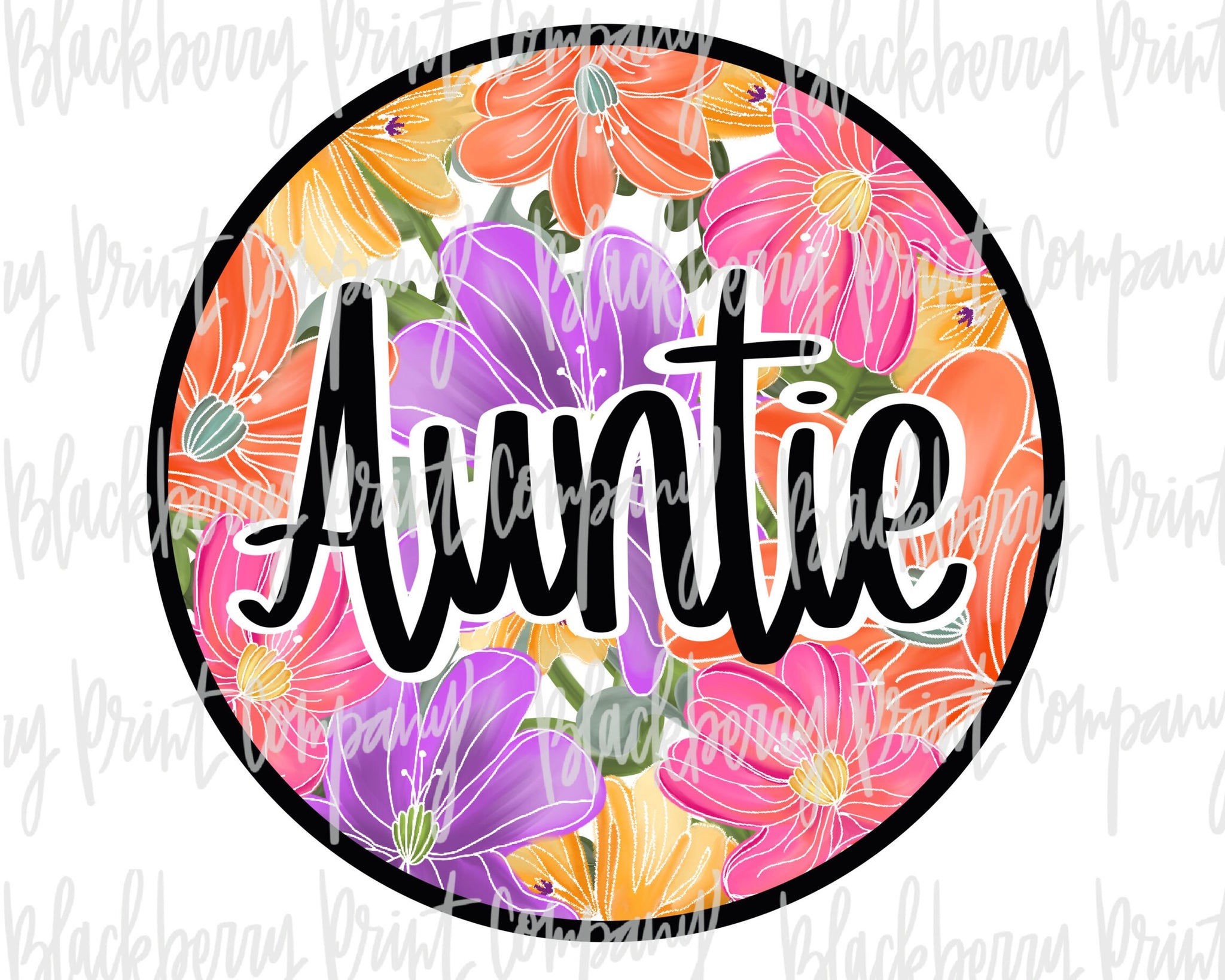 DTF Transfer Auntie Floral Circle