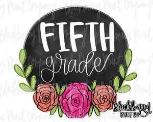 DTF Transfer Chalkboard Floral Fifth Grade