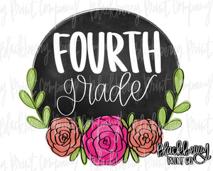 DTF Transfer Chalkboard Floral Fourth Grade