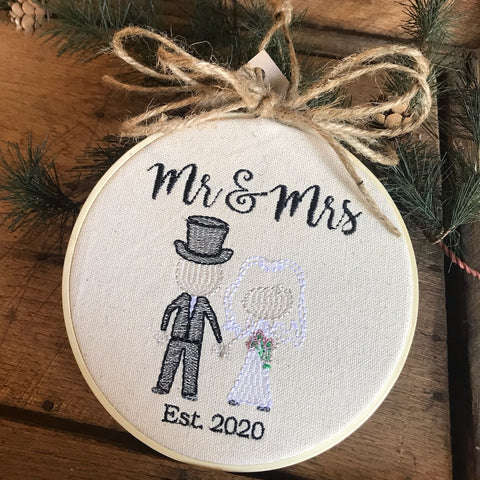 Mr. & Mrs. Embroidered Ornament